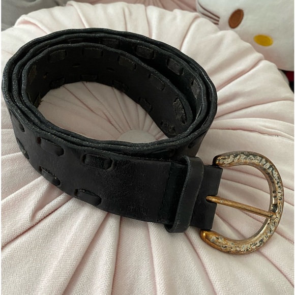 🩷BLACK LEATHER BELT WITH WOVEN DETAIL - Picture 1 of 3